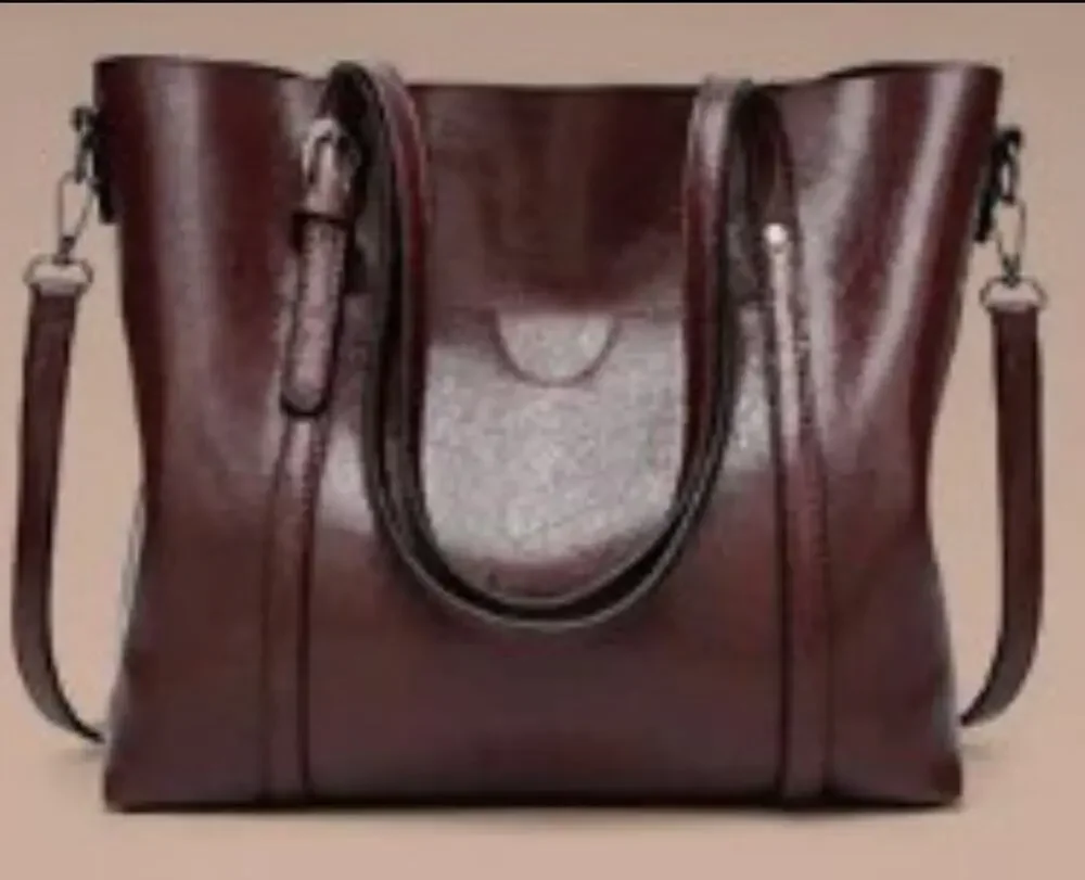NWOT Elegant Faux Leather Tote with Removable Long Strap in Chocolate Brown